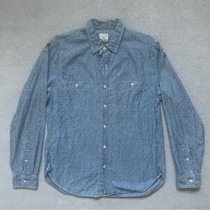 Men's J Crew Chambray Blue Long Sleeve Polka Dot Button Up Shirt Size-Medium
